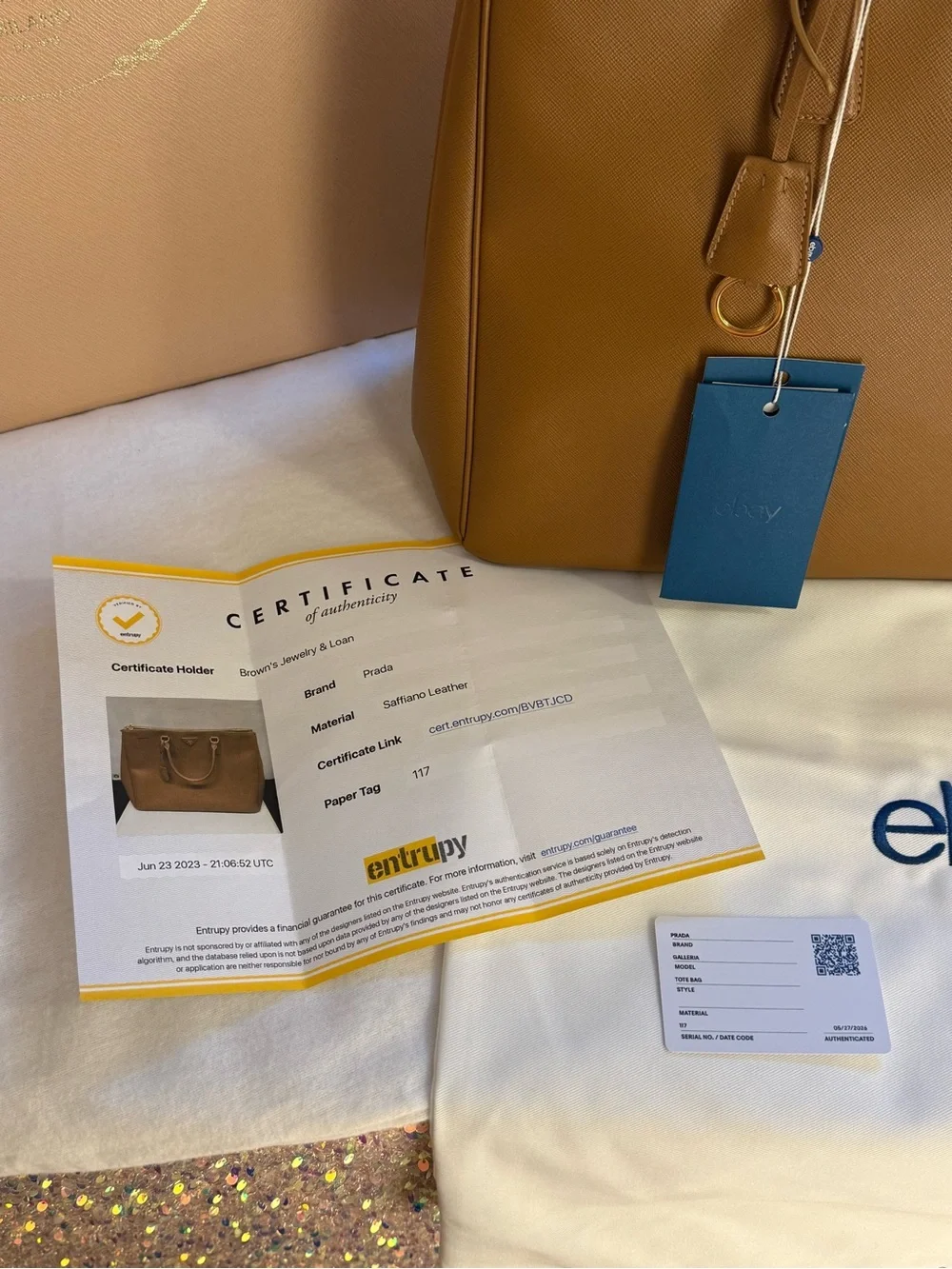 Authentic Prada Saffiano Lux XL Double Zip Executive Tote in Caramel - EUC
